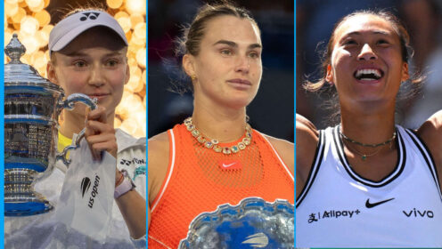 Pictured: Elena Rybakina, Aryna Sabalenka and Zheng Qinwen