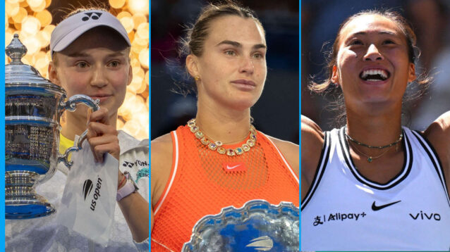 Pictured: Elena Rybakina, Aryna Sabalenka and Zheng Qinwen