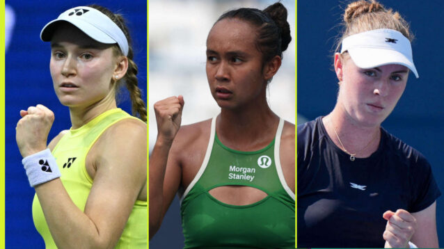 Pictured: Elena Rybakina, Leylah Fernandez and Talia Gibson