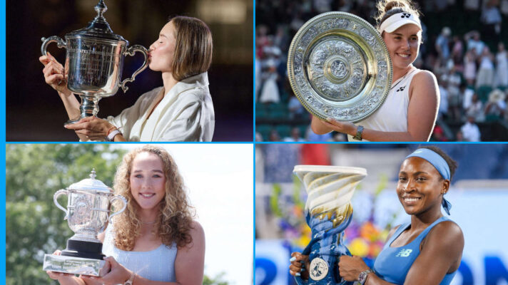 Pictured: Elena Rybakina, Linda Noskova, Mirra Andreeva and Coco Gauff