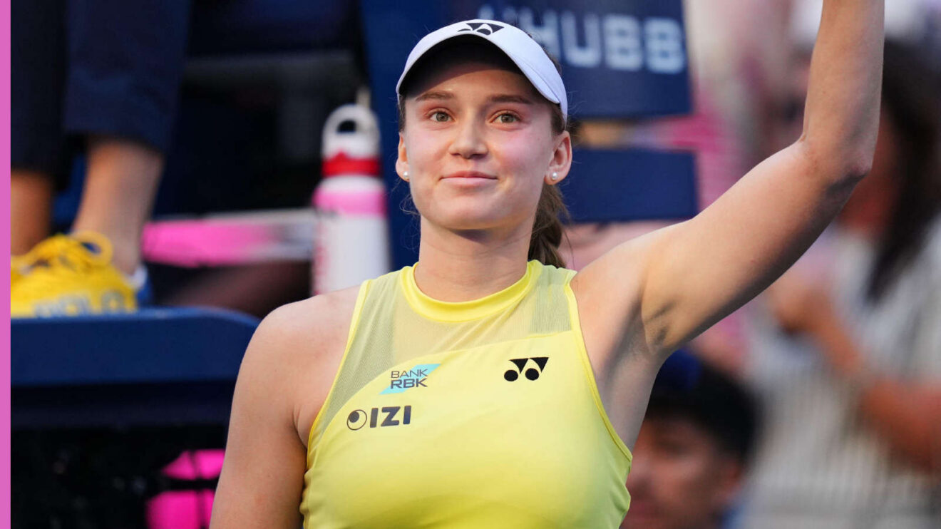 Pictured: A happy Elena Rybakina waves to fans