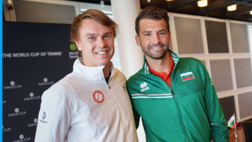 Pictured: Holger Rune and Grigor Dimitrov ahead of Davis Cup tie