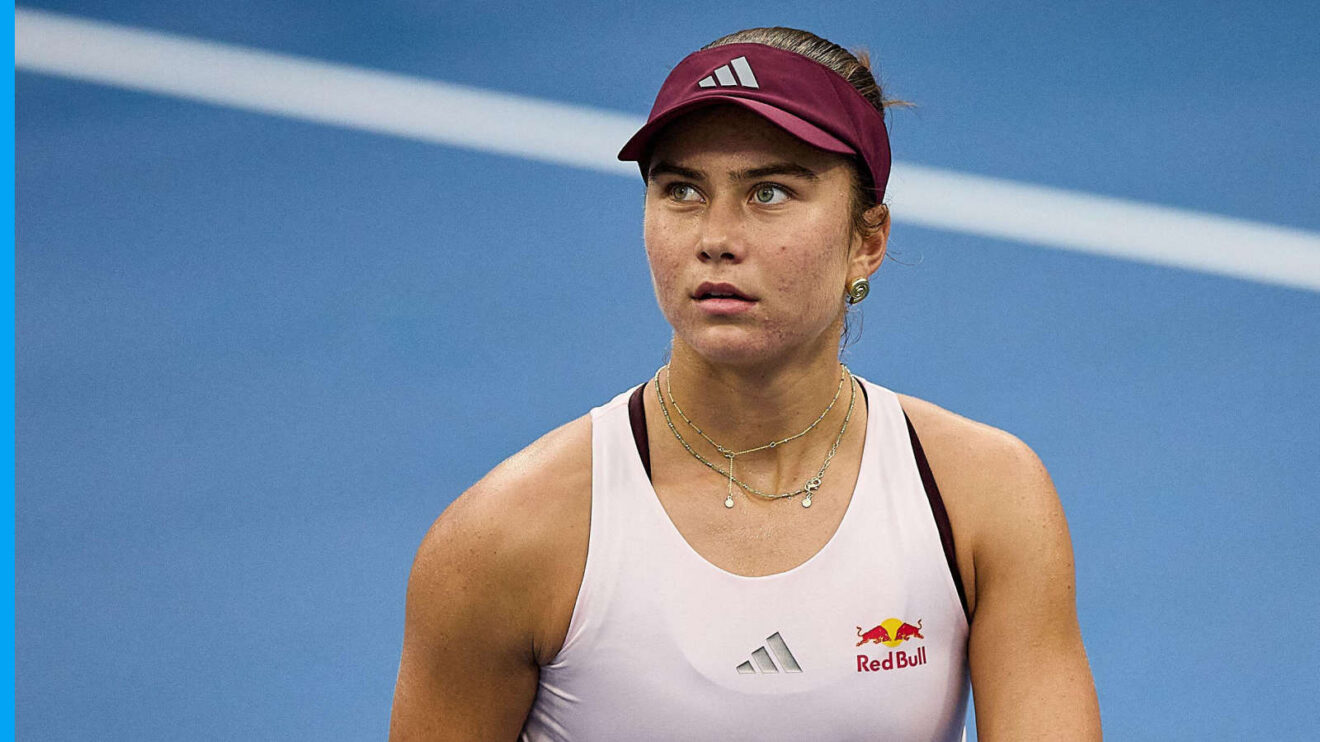 Pictured: Iva Jovic reacts during her match