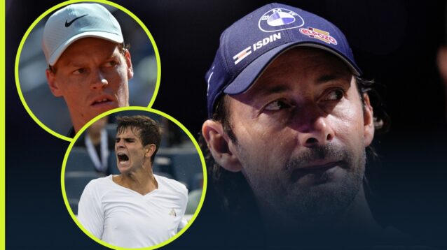 Juan Carlos Ferrero with insets of Jannik Sinner and Rafael Jodar.