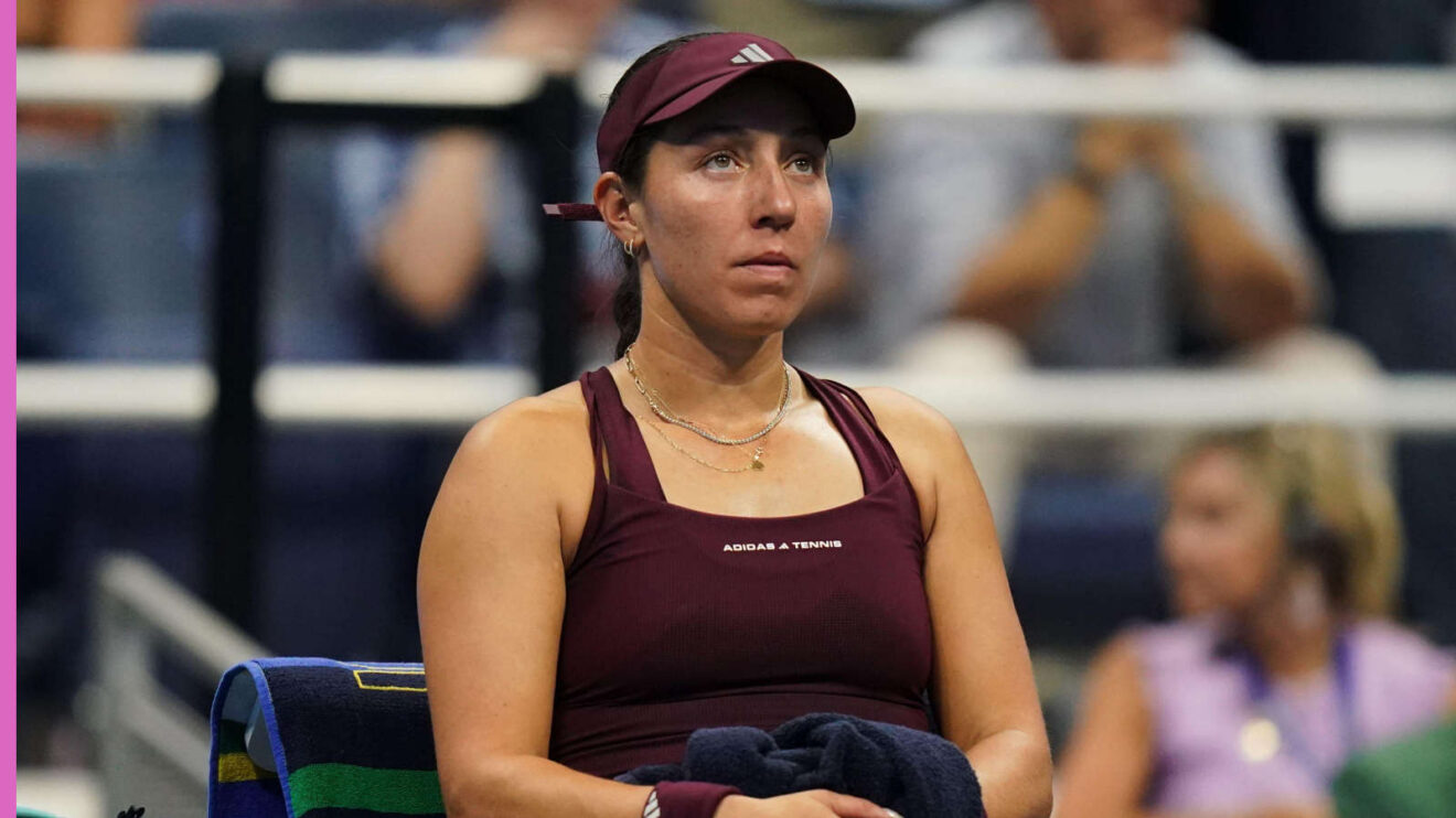 Pictured: Jessica Pegula takes a breather during a match