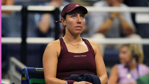 Pictured: Jessica Pegula takes a breather during a match