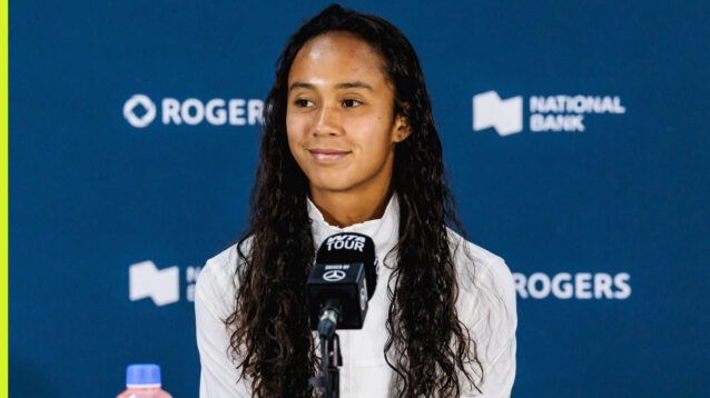 Pictured: Leylah Fernandez attends a press conference