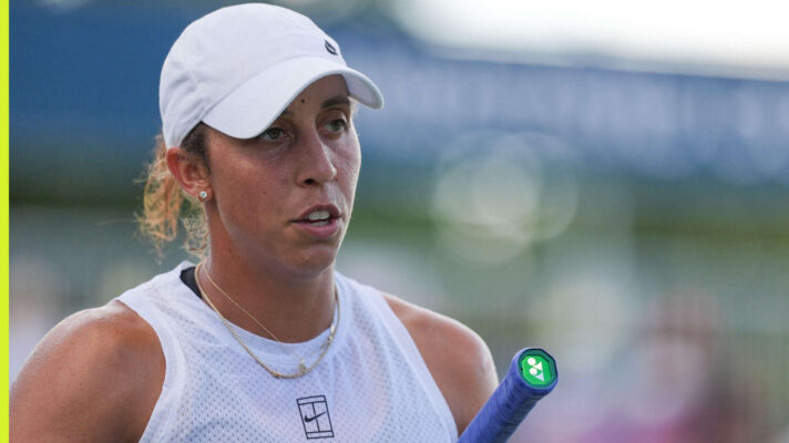 Pictured: Madison Keys reacts during her match