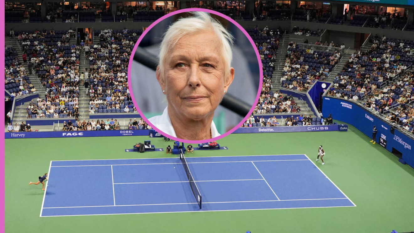 Pictured: Night match at US Open with inset of Martina Navratilova