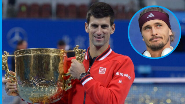 Pictured: Novak Djokovic with inset of Alexander Zverev
