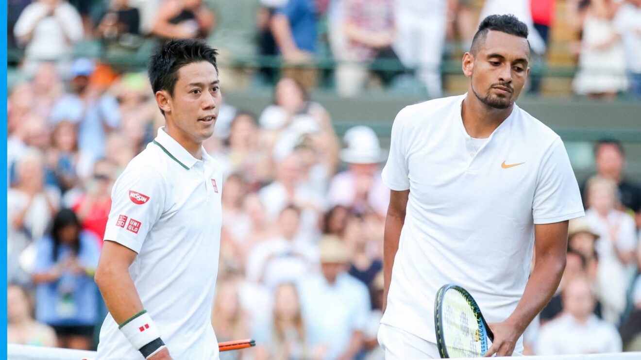 Pictured: Kei Nishikori beats Nick Kyrgios at Wimbledon