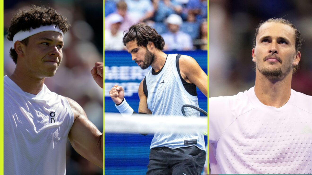 L-R: Ben Shelton, Carlos Alcaraz, and Alexander Zverev.