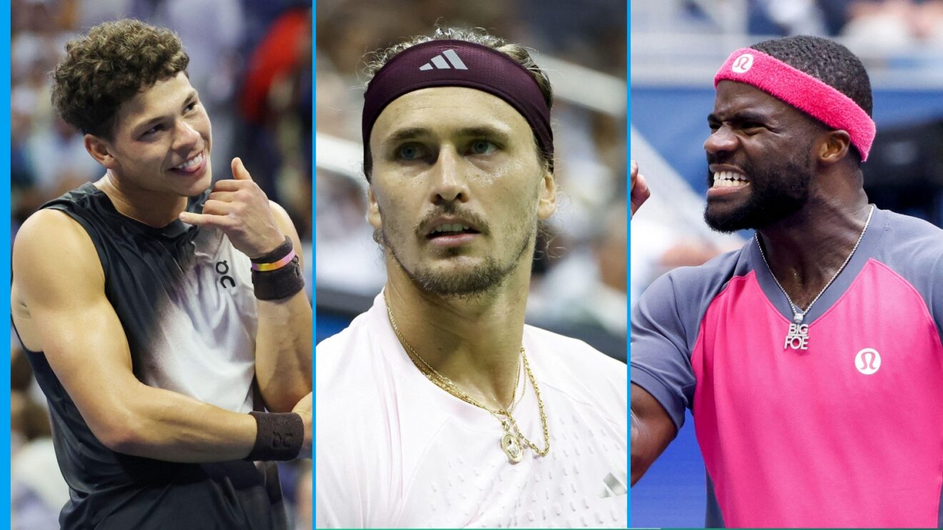 L-R: Ben Shelton, Alexander Zverev, Frances Tiafoe.