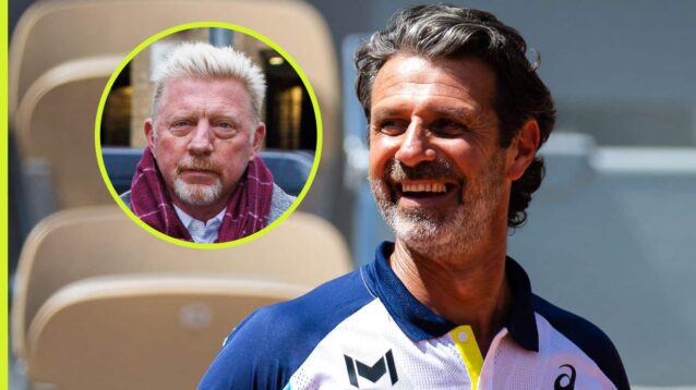 Pictured: Patrick Mouratoglou smiles, with Boris Becker (inset)