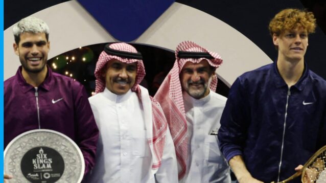 Pictured: Carlos Alcaraz and Jannik Sinner at the Six Kings Slam in 2025