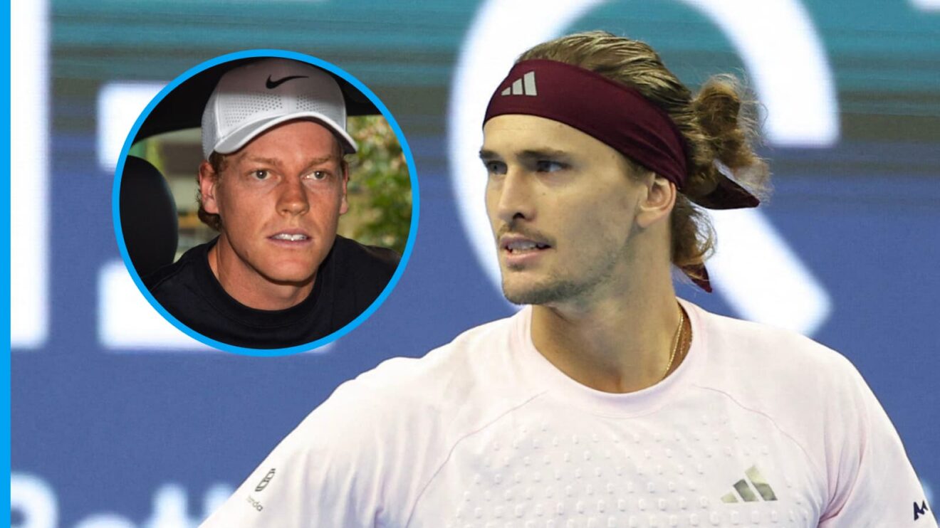 Pictured: Jannik Sinner (inset), next to a fist-pumping Alexander Zverev