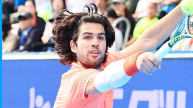 Pictured: Carlos Alcaraz in action at the Japan Open