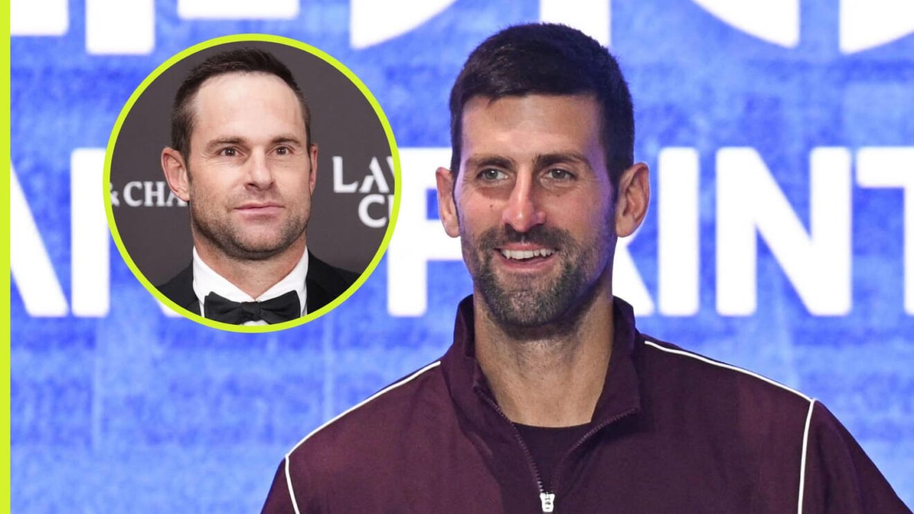 Pictured: Andy Roddick (inset), and smiling China Open champion Novak Djokovic