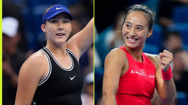 Pictured: Mirra Andreeva and Zheng Qinwen at the China Open