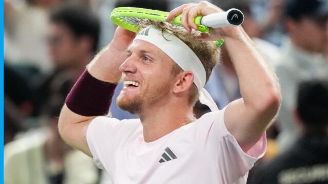 Pictured: Alejandro Davidovich Fokina celebrates his Shanghai Open win