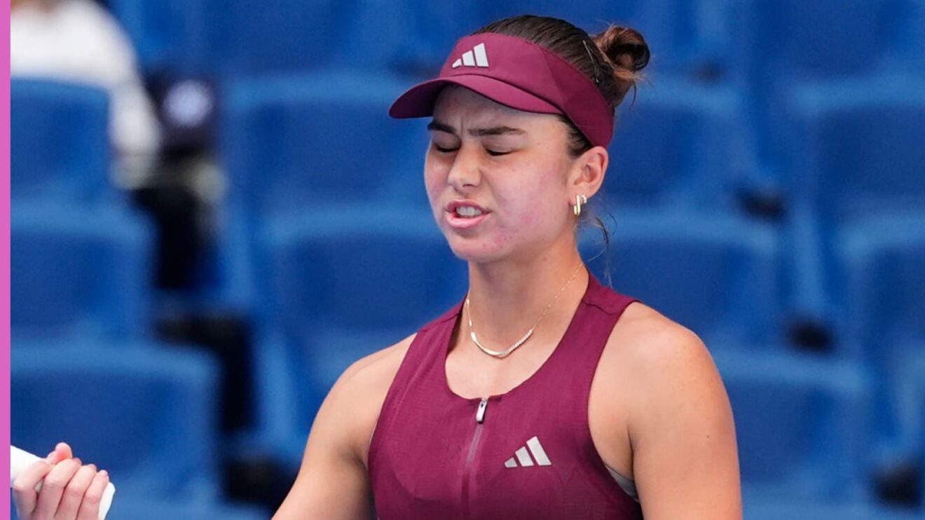 Pictured: Iva Jovic shows her frustration