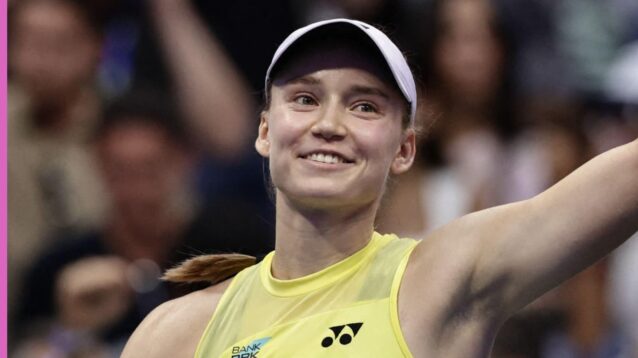 Pictured: Elena Rybakina waves to the crowd