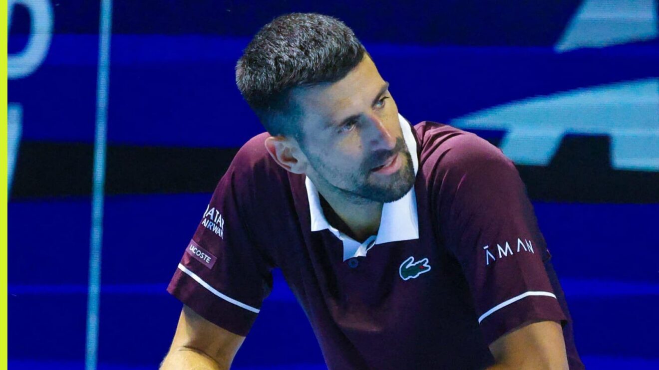 Pictured: Novak Djokovic looks on in despair at the Basel Open