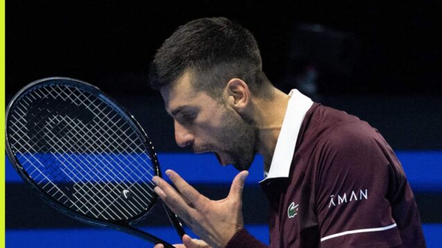 Pictured: Novak Djokovic loses his temper at the Basel Open