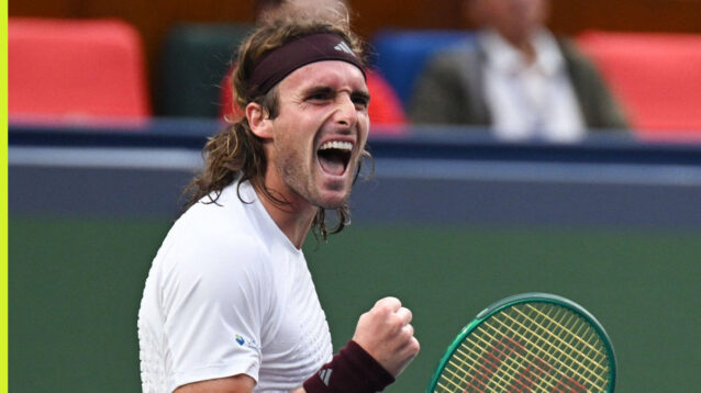 Pictured: A delighted Stefanos Tsitsipas