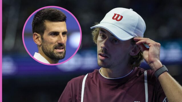 Pictured: Novak Djokovic (inset), next to Alex De Minaur in Beijing