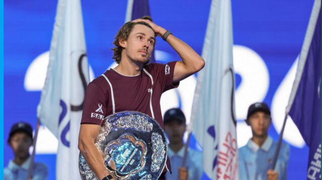 Alex de Minaur with his runner ups trophy at the 2026 China Open.
