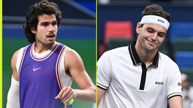 Carlos Alcaraz and Taylor Fritz side-by-side.