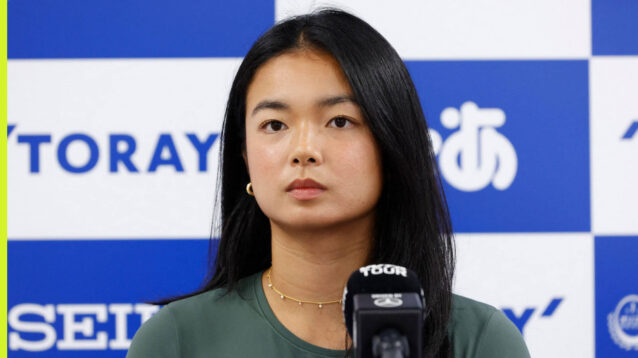 Pictured: Alex Eala attends a press conference