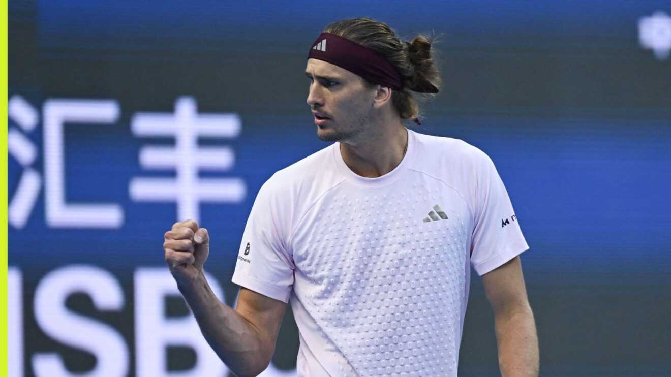 Alexander Zverev celebrating a point against Cameron Norrie at the 2026 China Open.