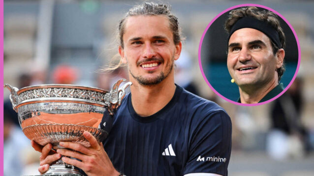 Pictured: Alexander Zverev with inset of Roger Federer