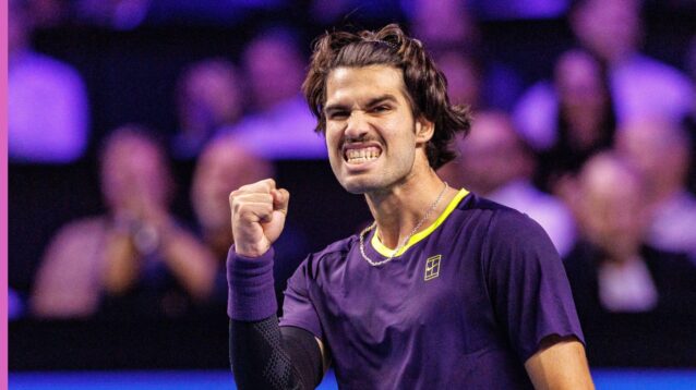 Carlos Alcaraz celebrating a point at the 2026 Vienna Open.