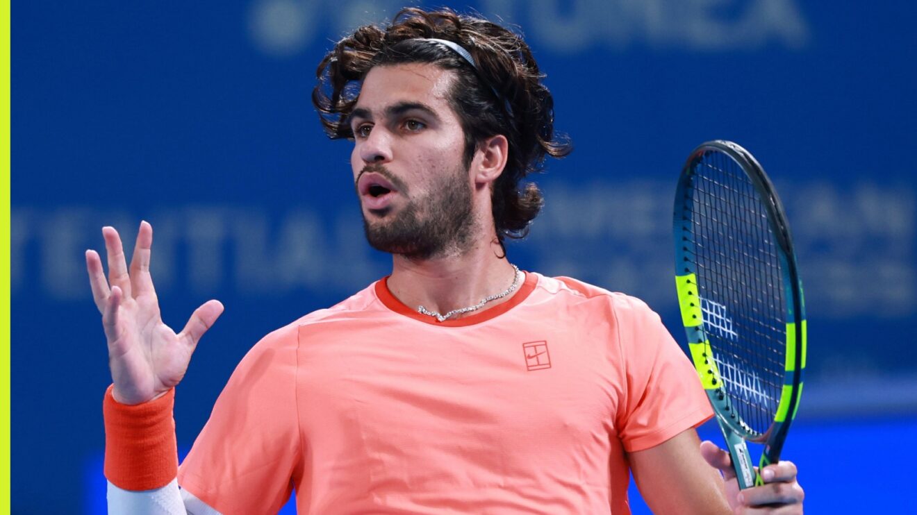 Carlos Alcaraz against Alex Michelsen in the first round of the 2026 Japan Open.