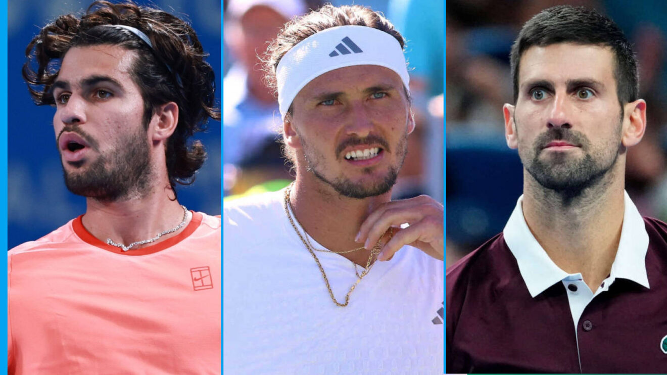 Pictured: Carlos Alcaraz, Alexander Zverev and Novak Djokovic