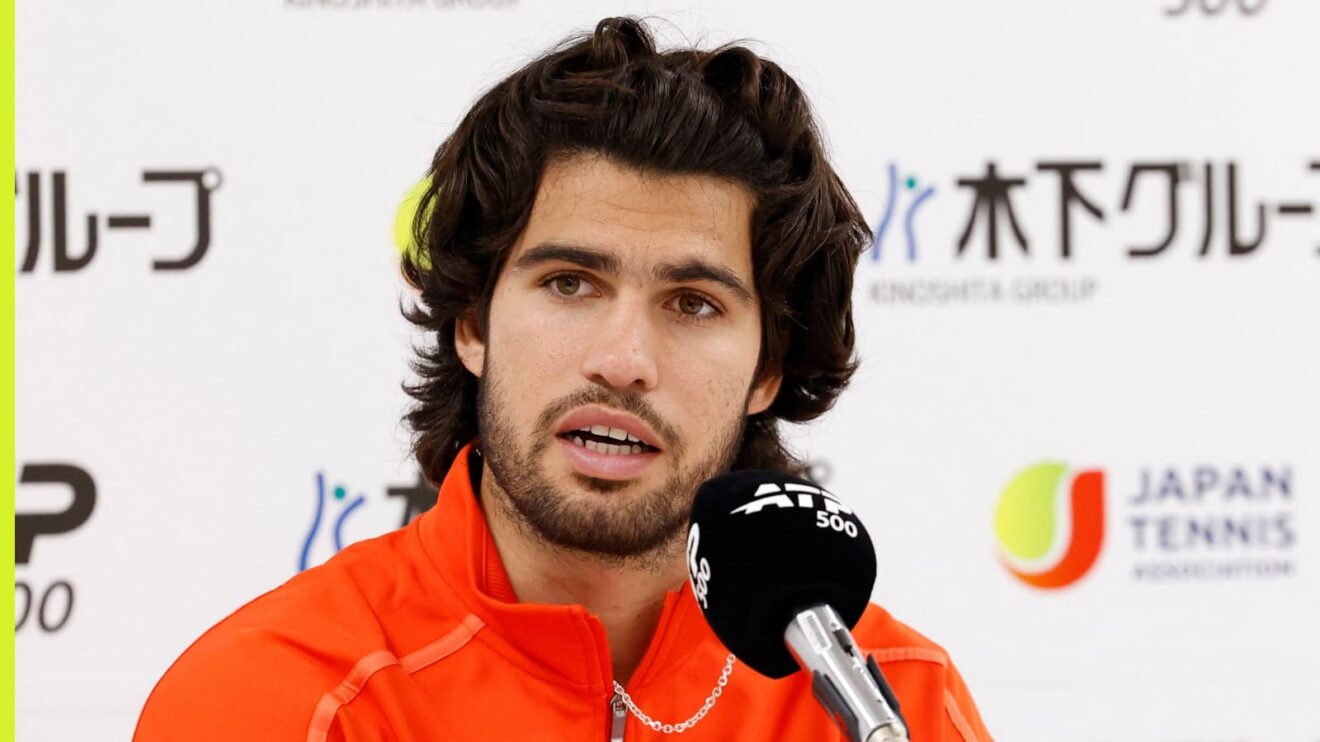 Carlos Alcaraz speaks at the Japan Open