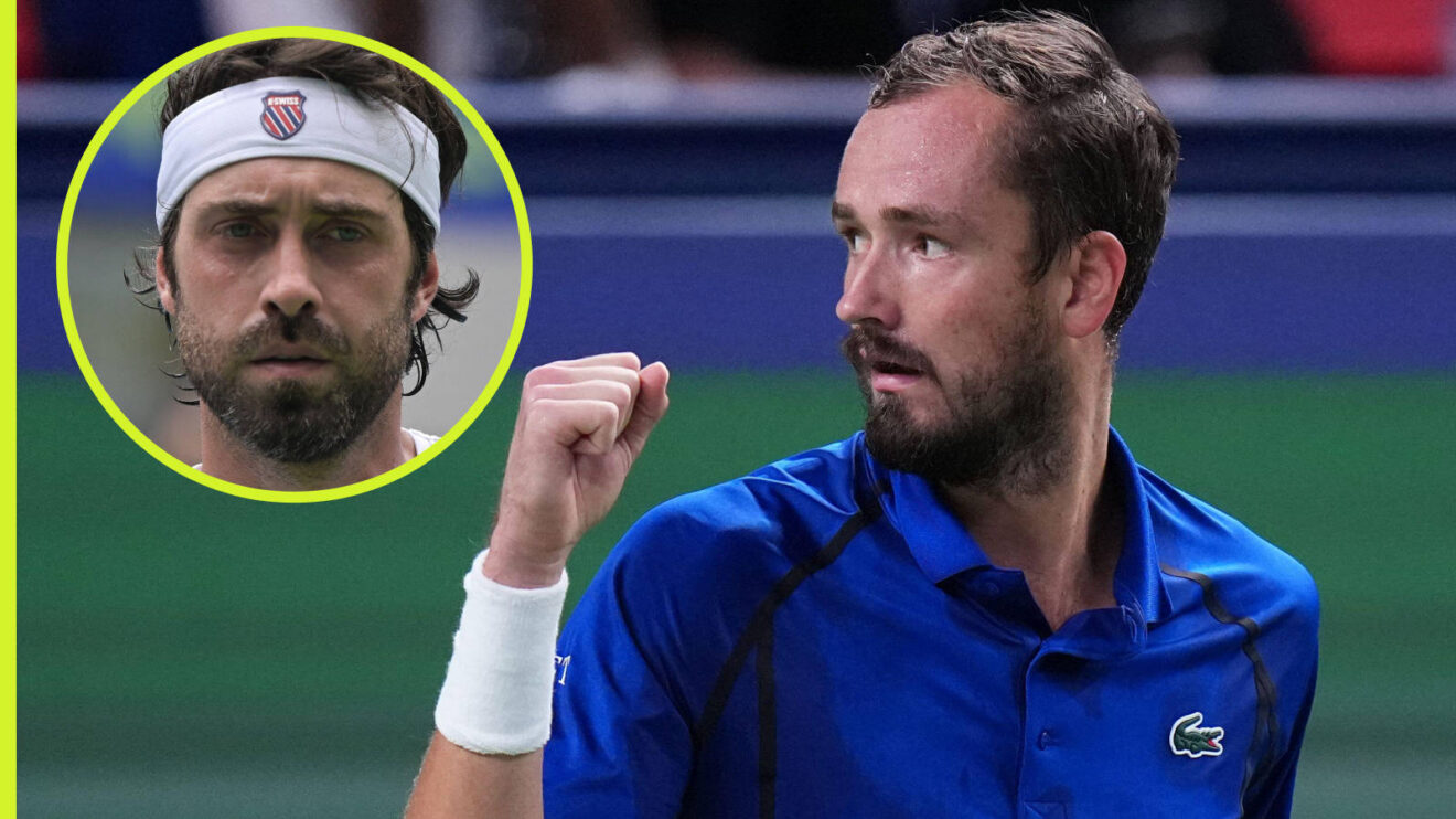 Pictured: Daniil Medvedev with inset of Nikoloz Basilashvili