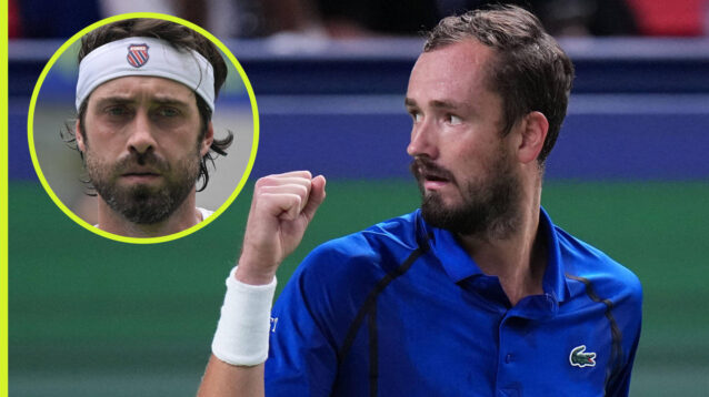 Pictured: Daniil Medvedev with inset of Nikoloz Basilashvili