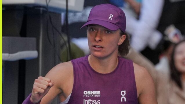 Iga Swiatek celebrates at the China Open