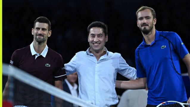Novak Djokovic and Daniil Mevdedev at the 2026 China Open.