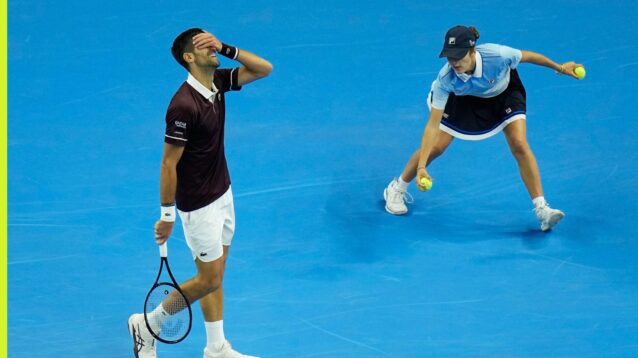 Novak Djokovic during his semifinal match against Daniil Medvedev at the 2026 China Open.