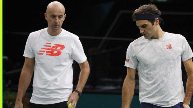 Roger Federer and Ivan Ljubicic at the Paris Masters in 2018.