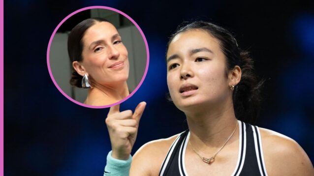 Pictured: A frustrated Alex Eala, with Andrea Petkovic (inset)