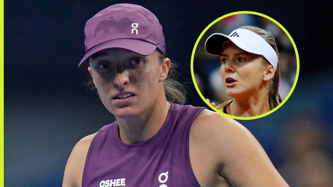Pictured: Iga Swiatek grimaces, with Daniela Hantuchova (inset)